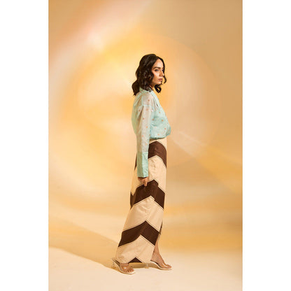 AN'ERA BY ASMITA VERMA Aqua Mira Bustier with Shirt and Skirt (Set of 3)