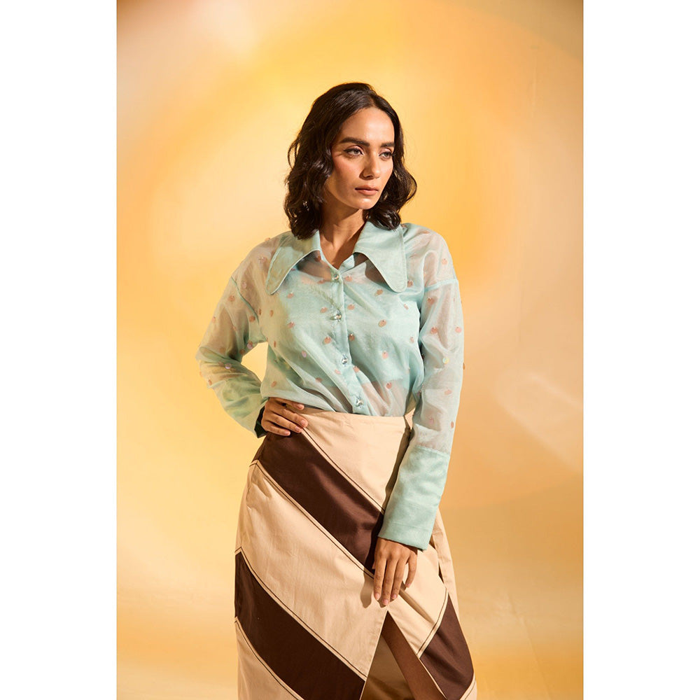 AN'ERA BY ASMITA VERMA Aqua Mira Bustier with Shirt and Skirt (Set of 3)