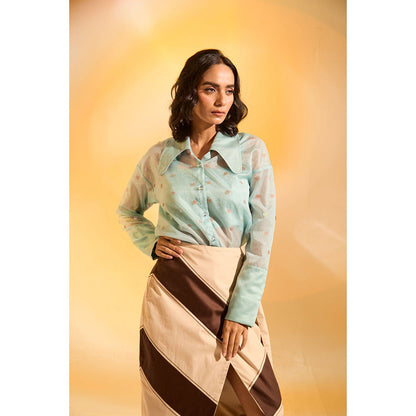 AN'ERA BY ASMITA VERMA Aqua Mira Bustier with Shirt and Skirt (Set of 3)