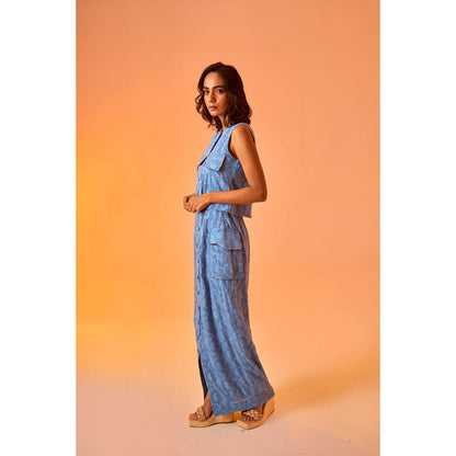 AN'ERA BY ASMITA VERMA Blue Azora Co-Ord (Set of 3)