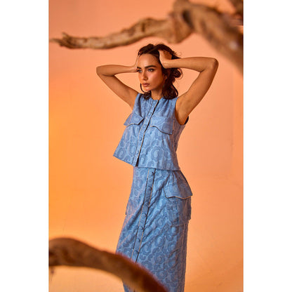 AN'ERA BY ASMITA VERMA Blue Azora Co-Ord (Set of 3)