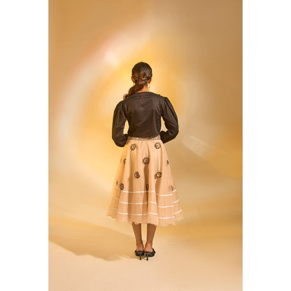 AN'ERA BY ASMITA VERMA Black Eos Crop Shirt with Skirt (Set of 2)