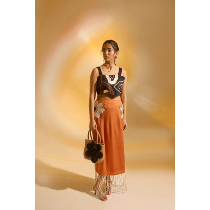 AN'ERA BY ASMITA VERMA Orange Aurelia Crop Top with Skirt (Set of 2)