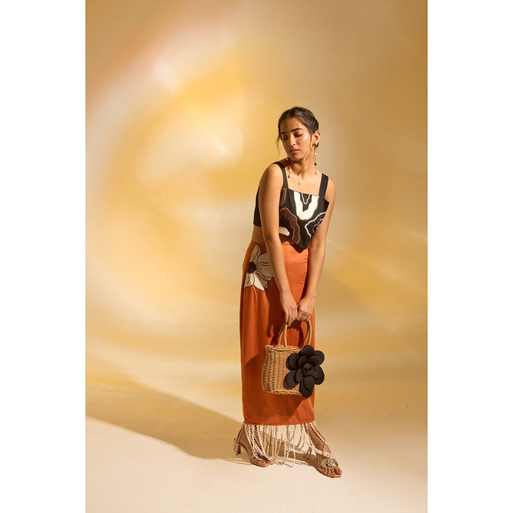 AN'ERA BY ASMITA VERMA Orange Aurelia Crop Top with Skirt (Set of 2)
