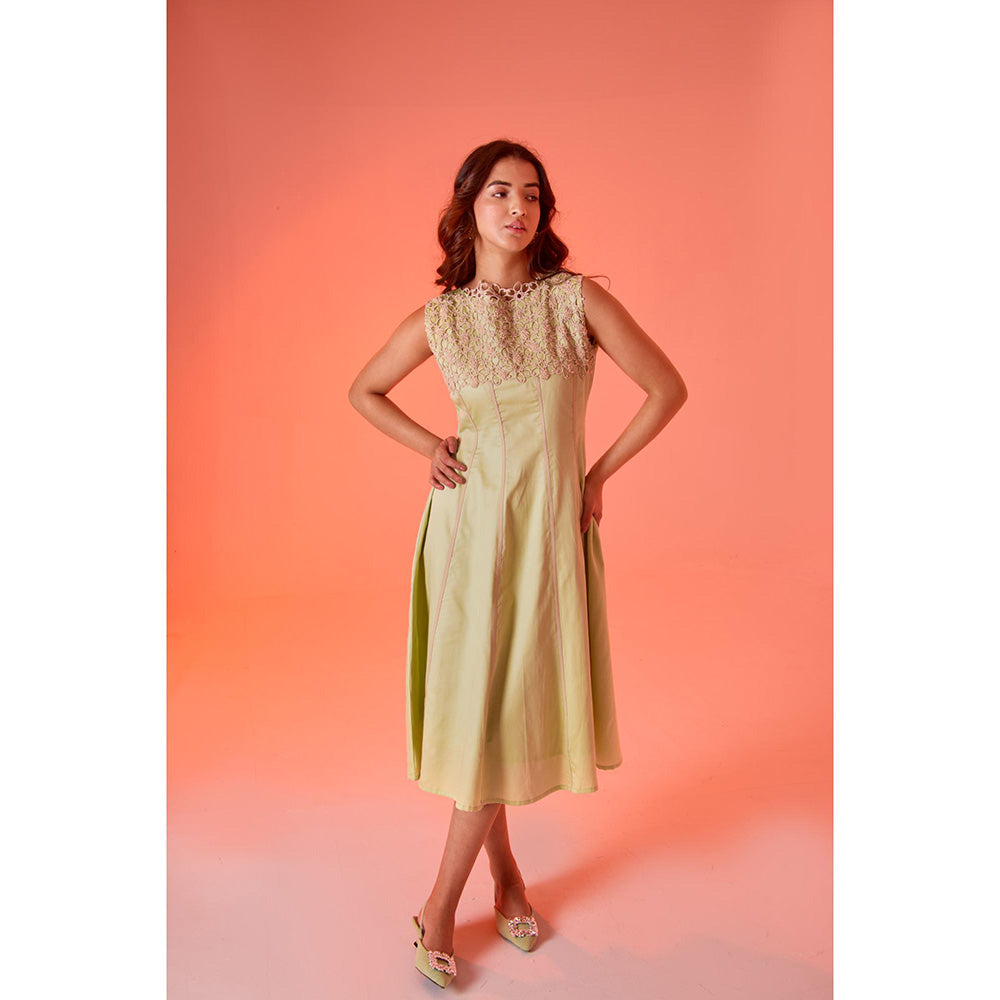 AN'ERA BY ASMITA VERMA Green Embroidered Jade Midi Dress