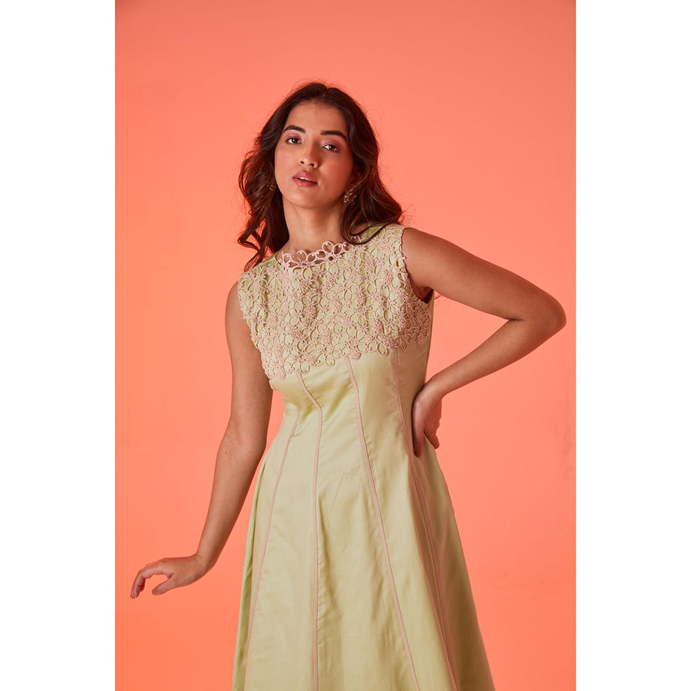 AN'ERA BY ASMITA VERMA Green Embroidered Jade Midi Dress
