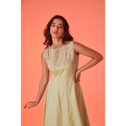 AN'ERA BY ASMITA VERMA Green Embroidered Jade Midi Dress