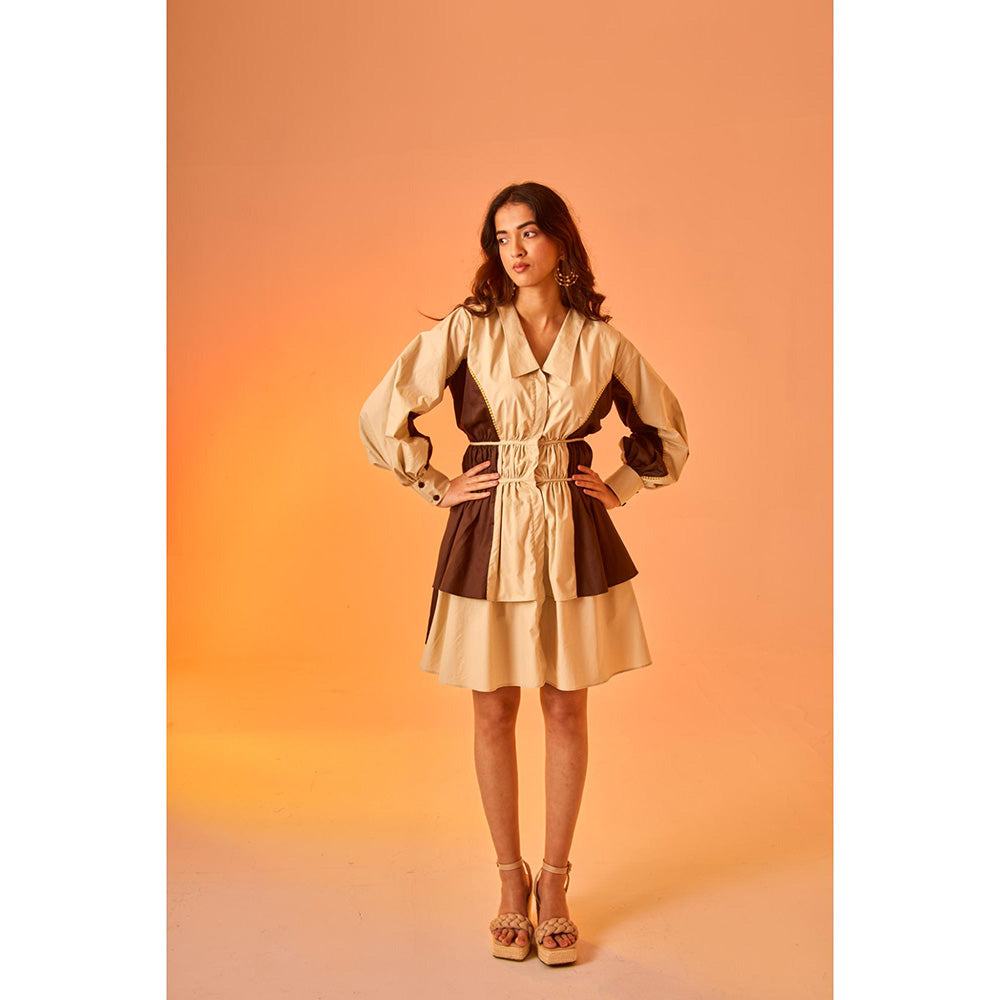 AN'ERA BY ASMITA VERMA Brown Colo Block Camelia Mini Dress