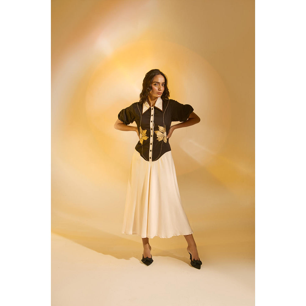 AN'ERA BY ASMITA VERMA Black Colo Block Horizon Midi Dress