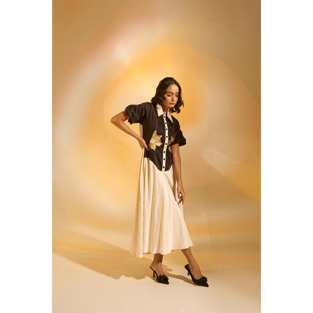 AN'ERA BY ASMITA VERMA Black Colo Block Horizon Midi Dress