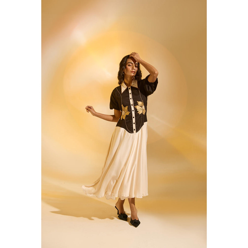 AN'ERA BY ASMITA VERMA Black Colo Block Horizon Midi Dress