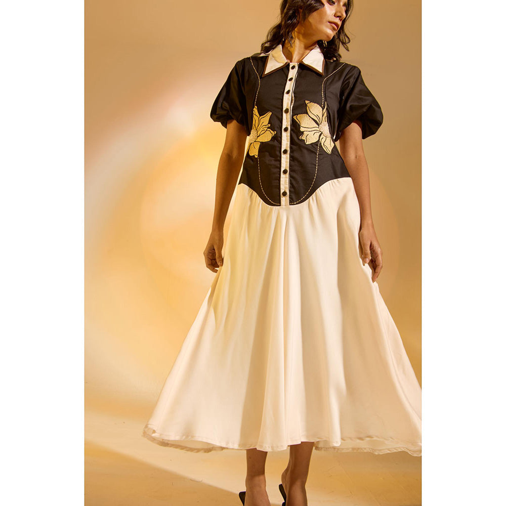 AN'ERA BY ASMITA VERMA Black Colo Block Horizon Midi Dress