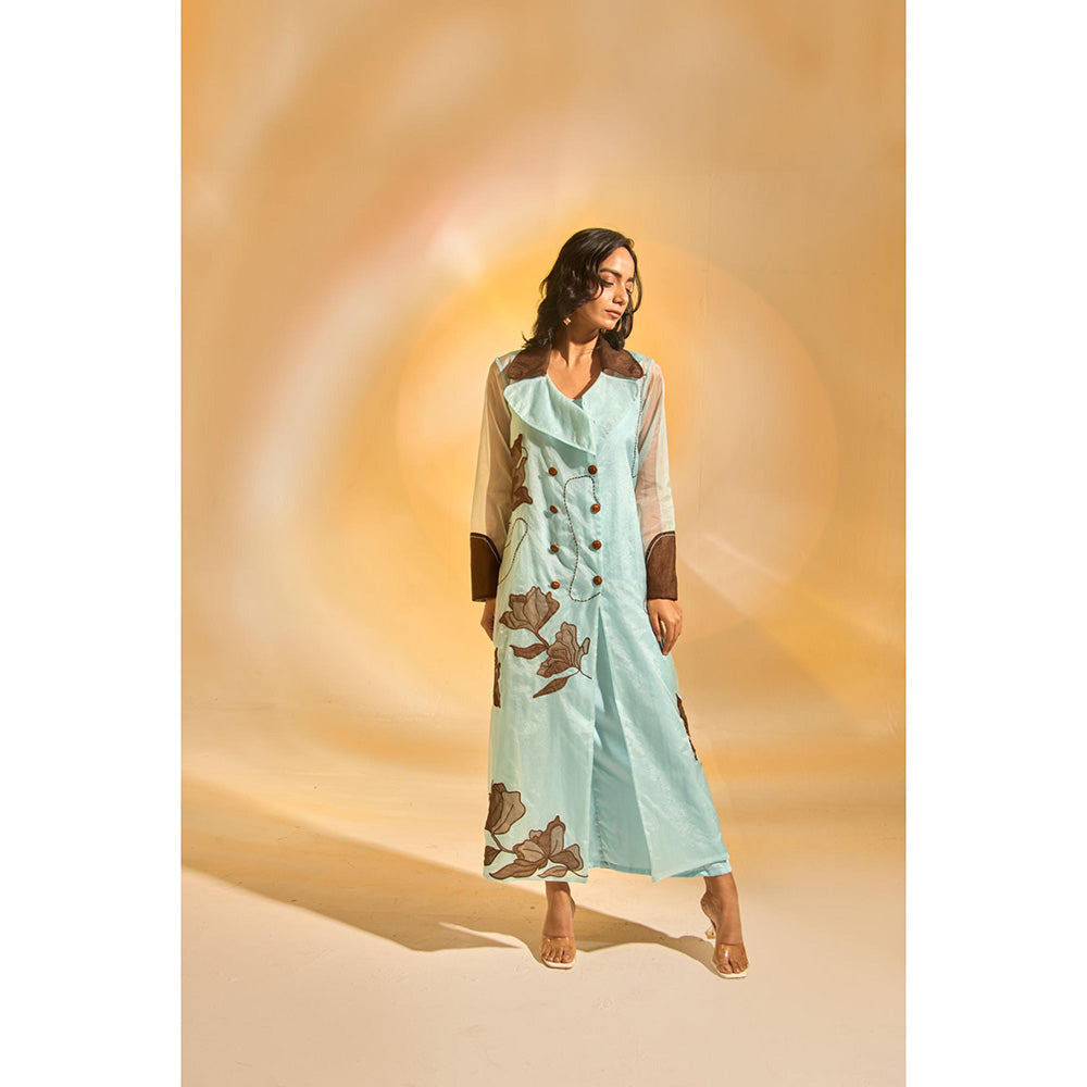 AN'ERA BY ASMITA VERMA Aqua Embroidered Maxi Dress