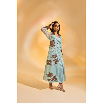 AN'ERA BY ASMITA VERMA Aqua Embroidered Maxi Dress