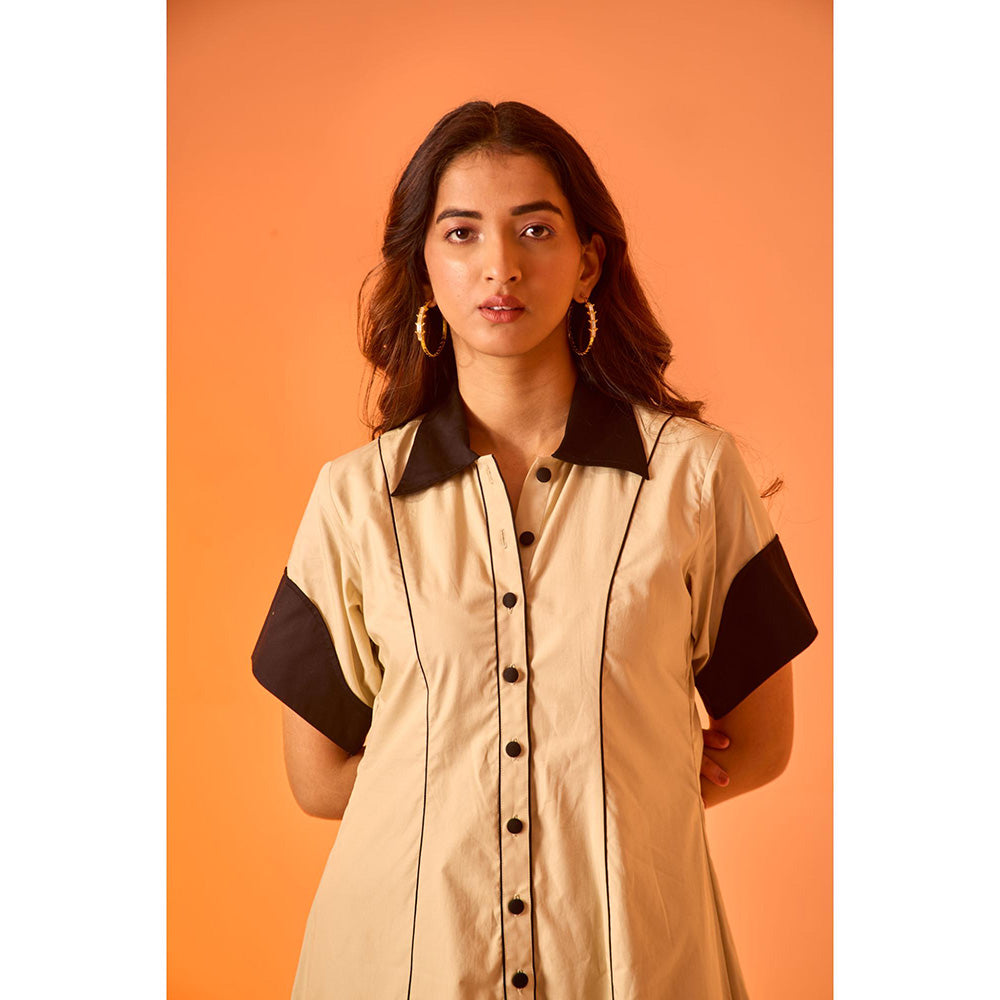 AN'ERA BY ASMITA VERMA Brown Colo Block Checkmate Midi Dress