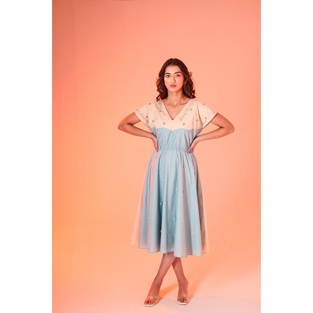 AN'ERA BY ASMITA VERMA Aqua Embroidered Dalia Midi Dress