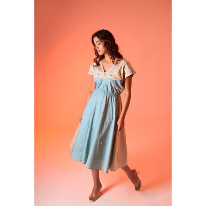 AN'ERA BY ASMITA VERMA Aqua Embroidered Dalia Midi Dress