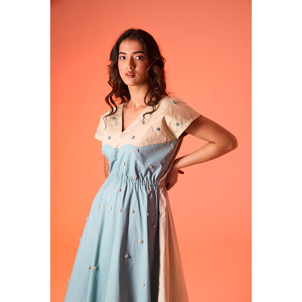 AN'ERA BY ASMITA VERMA Aqua Embroidered Dalia Midi Dress