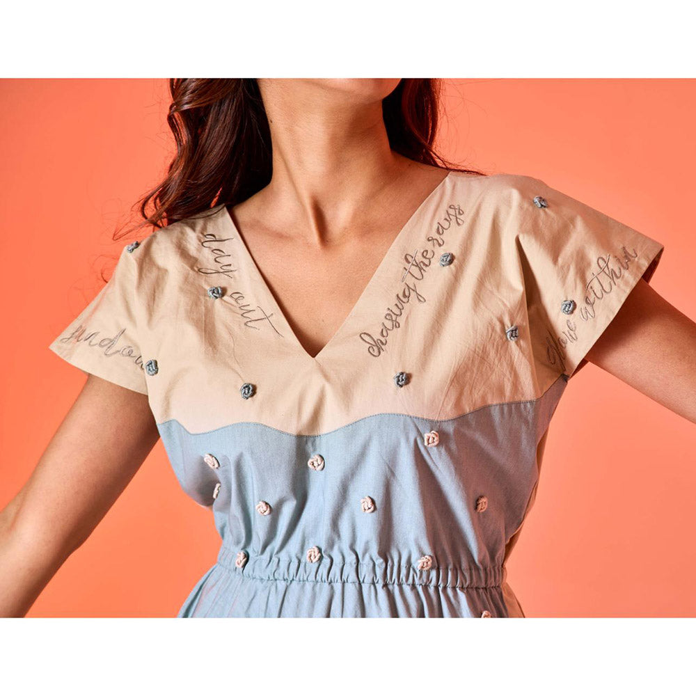 AN'ERA BY ASMITA VERMA Aqua Embroidered Dalia Midi Dress