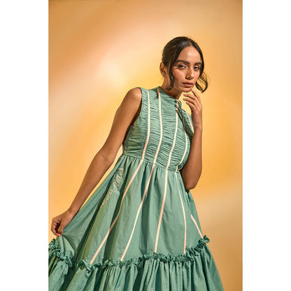 AN'ERA BY ASMITA VERMA Aqua Stripes Ray Midi Dress