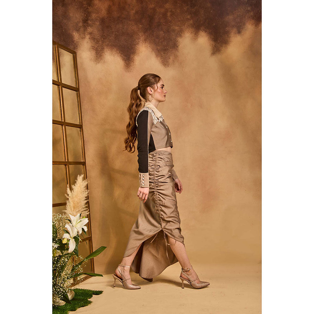 AN'ERA BY ASMITA VERMA Beige Orchid Crop Shirt with Skirt