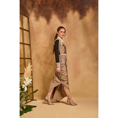 AN'ERA BY ASMITA VERMA Beige Orchid Crop Shirt with Skirt