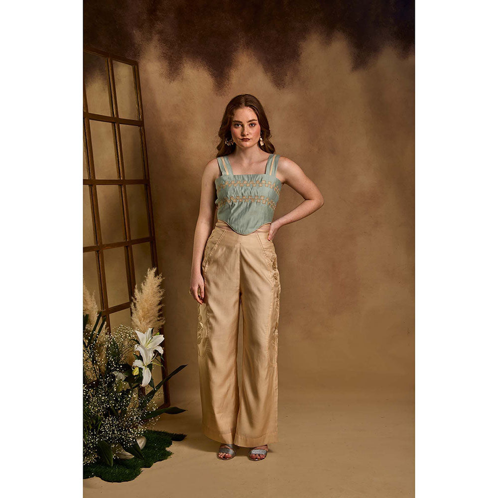 AN'ERA BY ASMITA VERMA Green Hush Crop Top with Pant