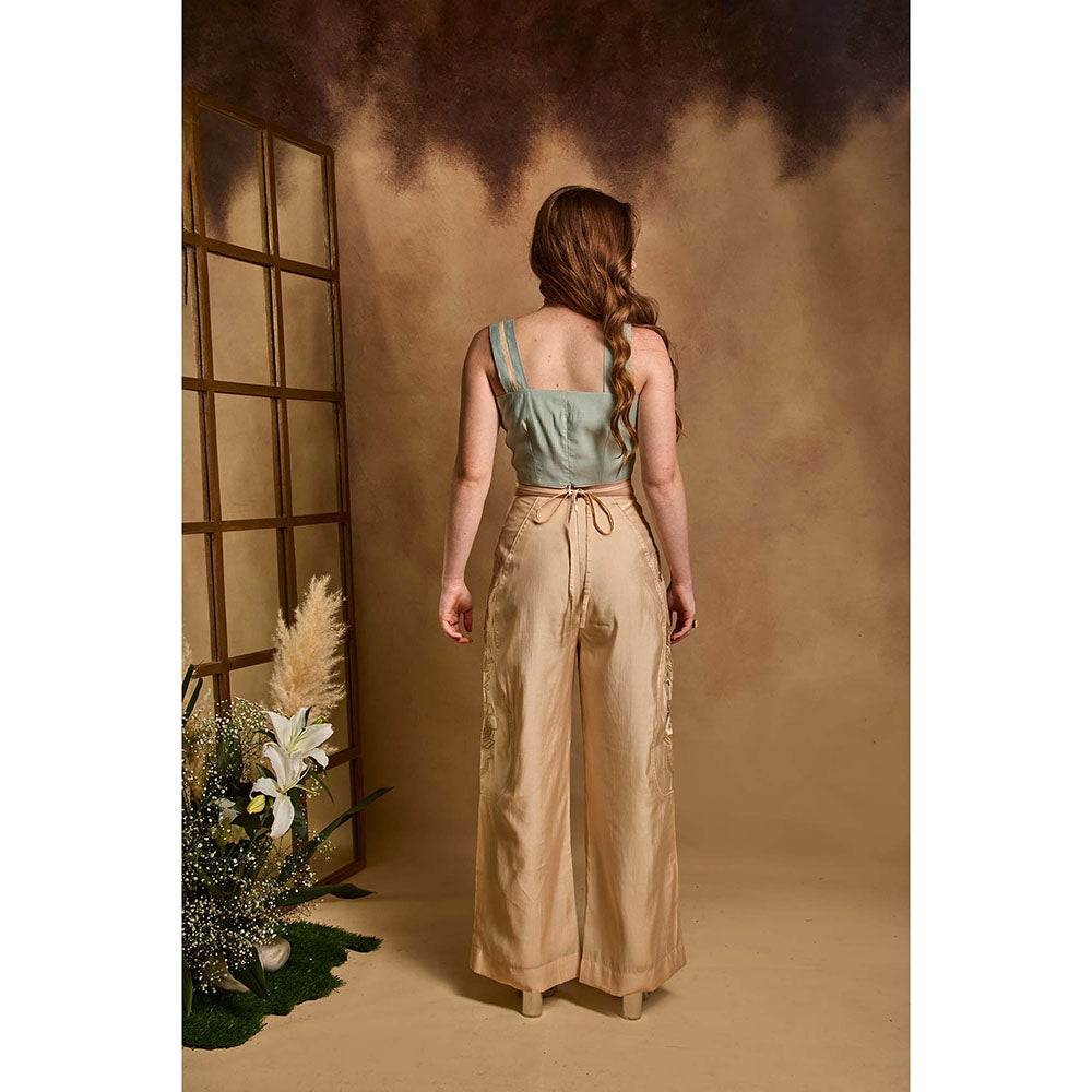 AN'ERA BY ASMITA VERMA Green Hush Crop Top with Pant