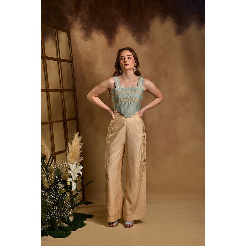 AN'ERA BY ASMITA VERMA Green Hush Crop Top with Pant