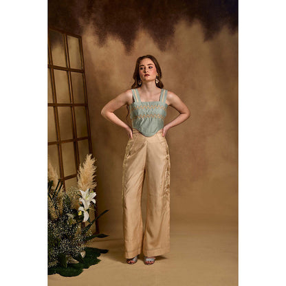 AN'ERA BY ASMITA VERMA Green Hush Crop Top with Pant