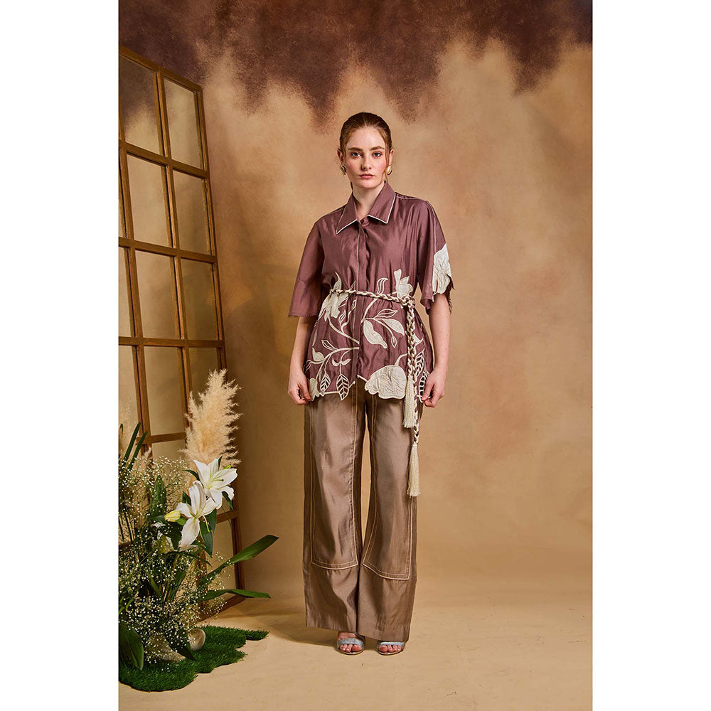 AN'ERA BY ASMITA VERMA Burgundy Noa Shirt with Pant and Belt