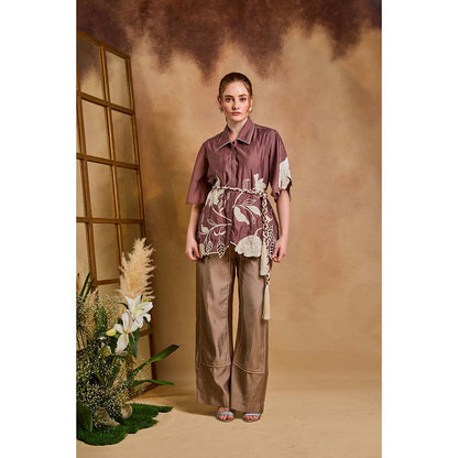AN'ERA BY ASMITA VERMA Burgundy Noa Shirt with Pant and Belt