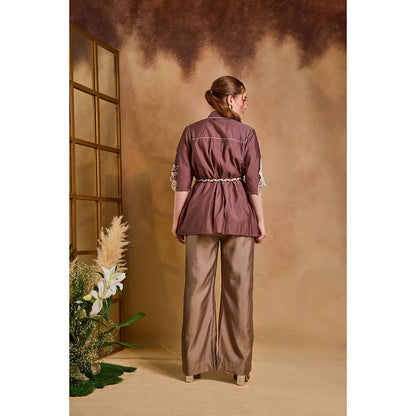 AN'ERA BY ASMITA VERMA Burgundy Noa Shirt with Pant and Belt