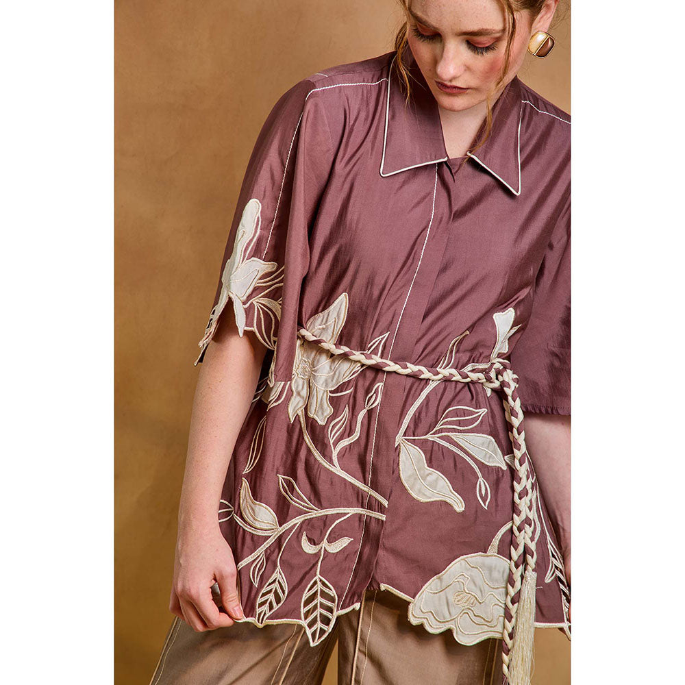 AN'ERA BY ASMITA VERMA Burgundy Noa Shirt with Pant and Belt