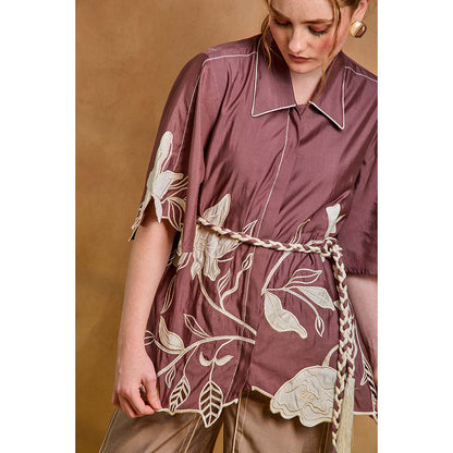 AN'ERA BY ASMITA VERMA Burgundy Noa Shirt with Pant and Belt