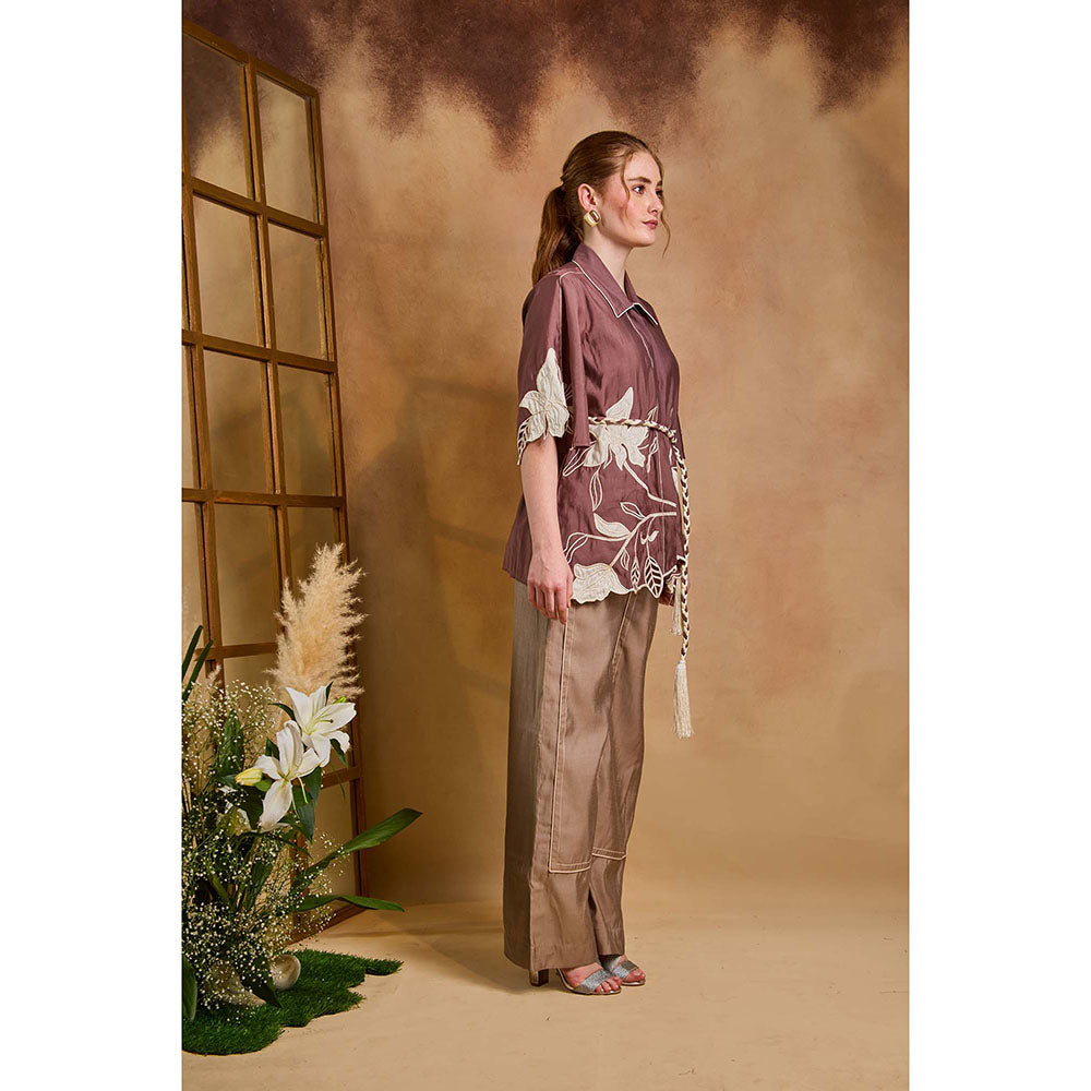 AN'ERA BY ASMITA VERMA Burgundy Noa Shirt with Pant and Belt