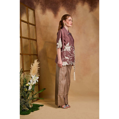 AN'ERA BY ASMITA VERMA Burgundy Noa Shirt with Pant and Belt