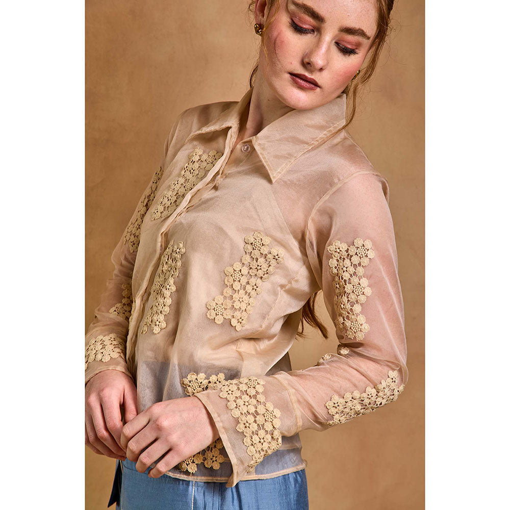 AN'ERA BY ASMITA VERMA Beige Whisper Shirt with Inner and Pant