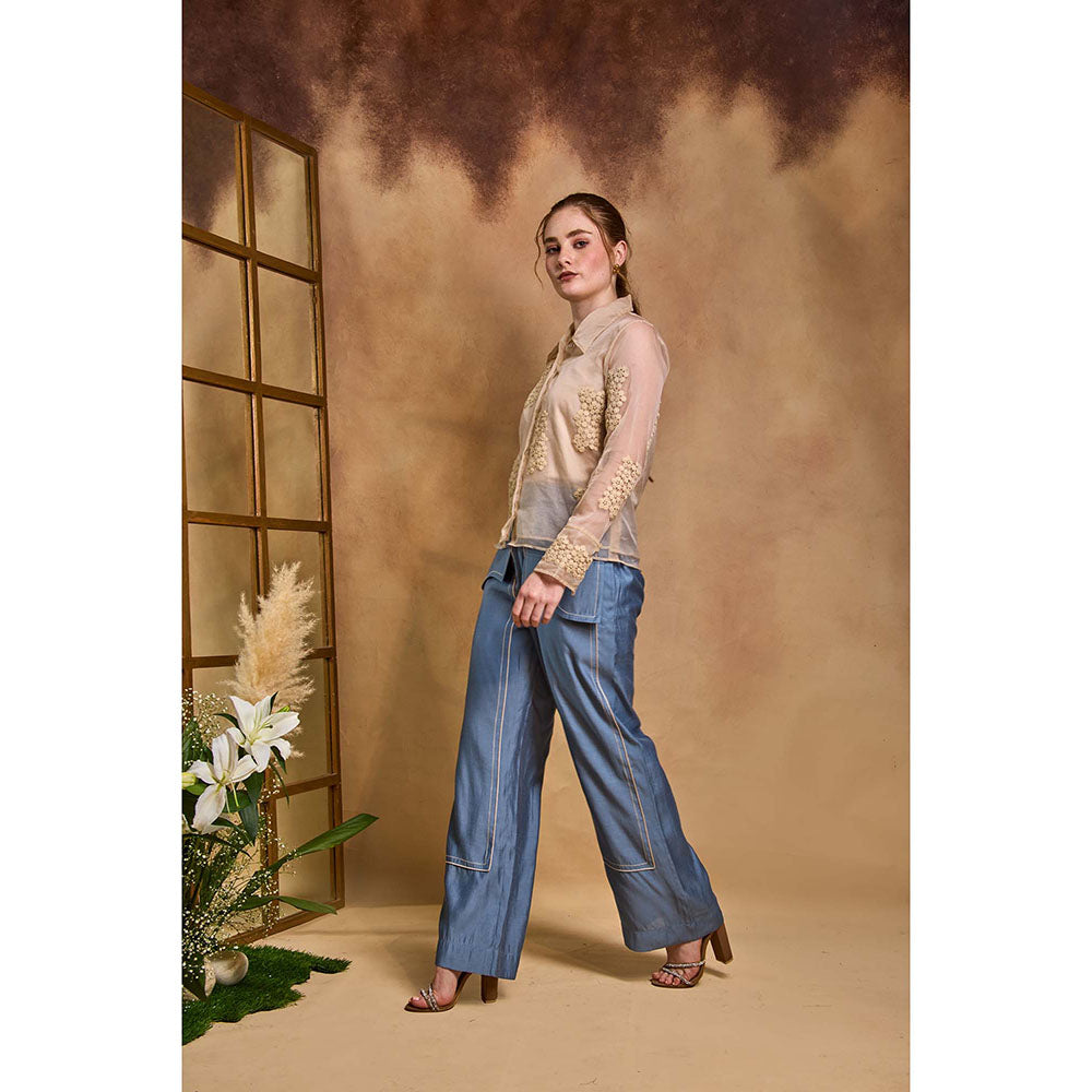 AN'ERA BY ASMITA VERMA Beige Whisper Shirt with Inner and Pant