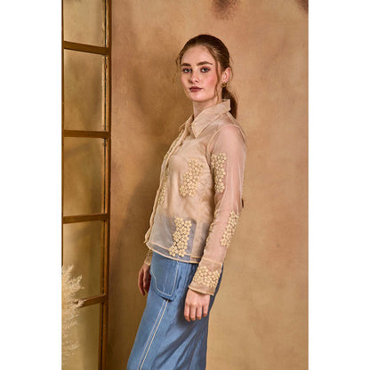 AN'ERA BY ASMITA VERMA Beige Whisper Shirt with Inner and Pant