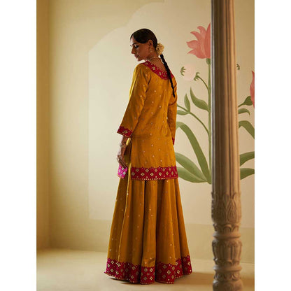 ANGAD SINGH Mustard Satin Silk Sharara with Kurti & Dupatta (Set of 3)