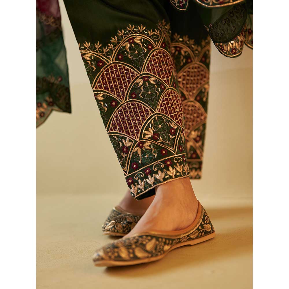 ANGAD SINGH Wine Satin Silk Anarkali Kurta with Pant & Dupatta (Set of 3)