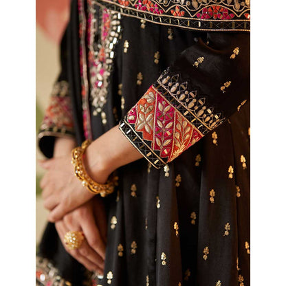 ANGAD SINGH Black Satin Silk Anarkali Kurta with Pant & Dupatta (Set of 3)