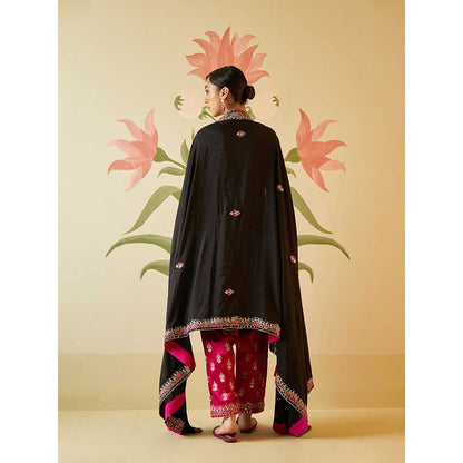 ANGAD SINGH Black Satin Silk Anarkali Kurta with Pant & Dupatta (Set of 3)