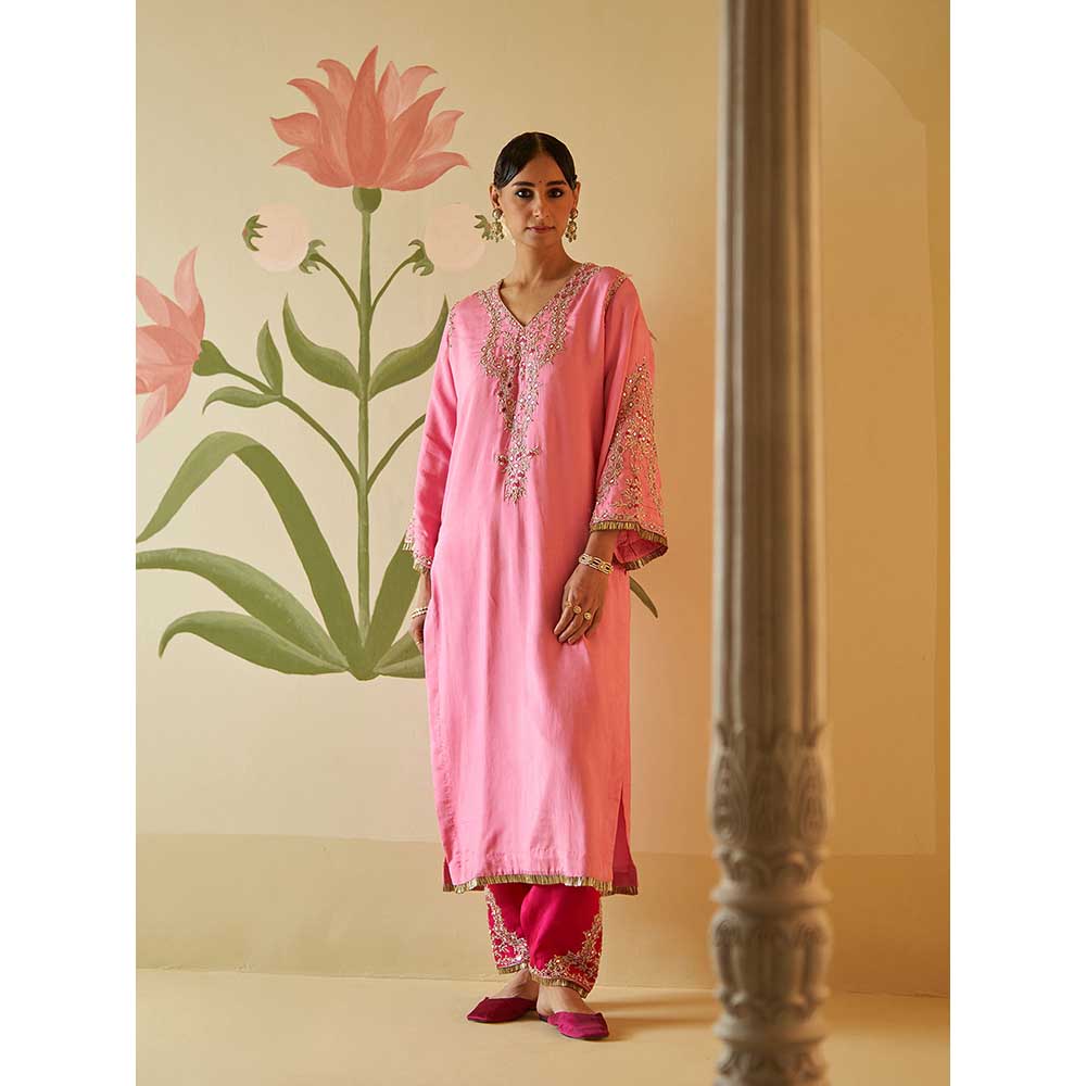 ANGAD SINGH Pink Silk Kurta with Pant (Set of 2)
