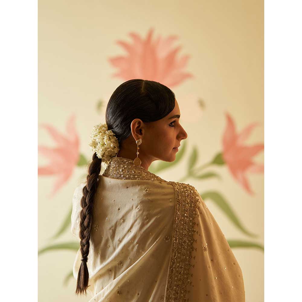 ANGAD SINGH Ivory Chanderi Silk Anarkali Kurta with Pant & Dupatta (Set of 3)