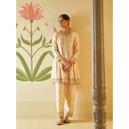 ANGAD SINGH Ivory Chanderi Silk Anarkali Kurta with Pant & Dupatta (Set of 3)