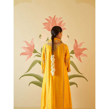 ANGAD SINGH Yellow Chanderi Silk Kurta with Pant & Dupatta (Set of 3)