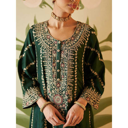 ANGAD SINGH Green Chanderi Silk Kurta with Pant & Dupatta (Set of 3)