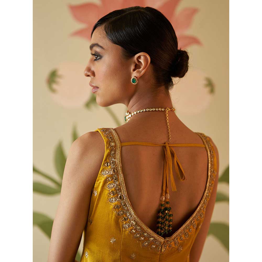 ANGAD SINGH Mustard Satin Sharara with Kurti & Dupatta (Set of 3)